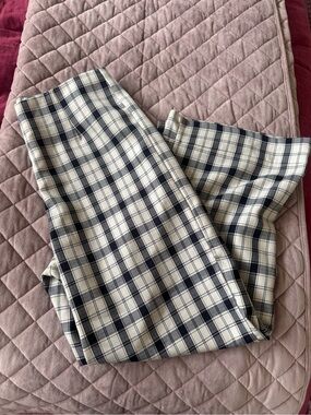 Women's Plaid Straight-Leg Pants in Cream and Navy